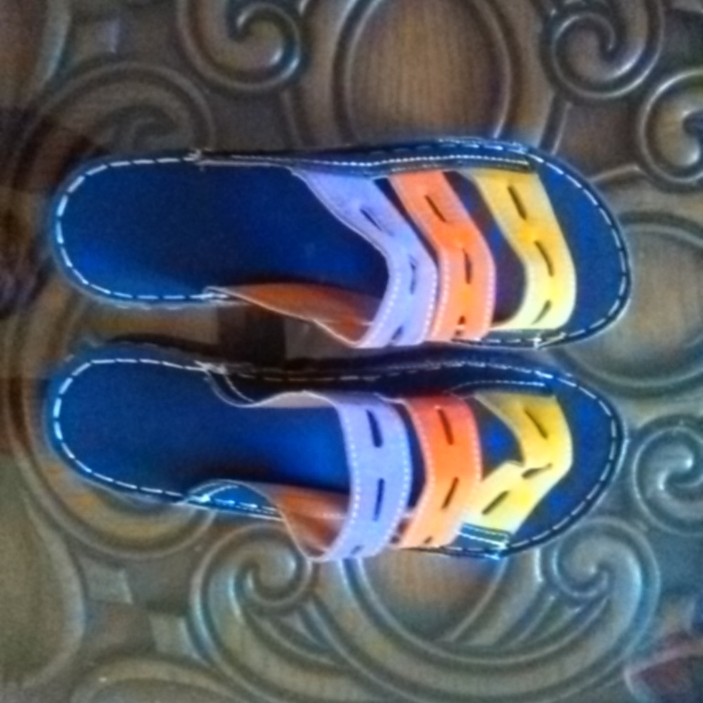 Grey, blue, purple, orange, yellow Sandal